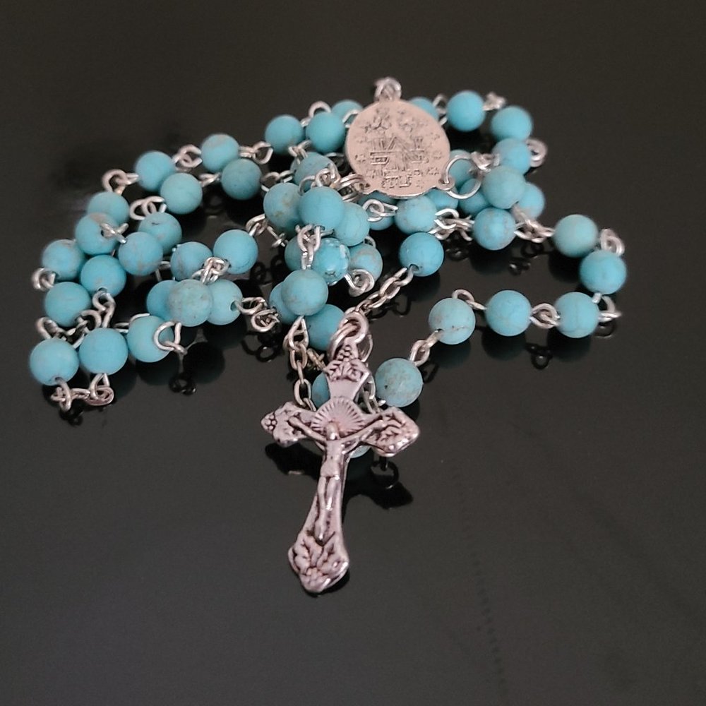 Blue Turquoise Catholic Rosary First Communion Gift-Catholic Rosary - Picture 2 of 7